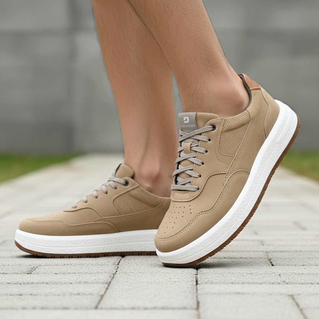 Tenis Democrata Masculino Bege Couro Casual Drake Pulse Marrom 2