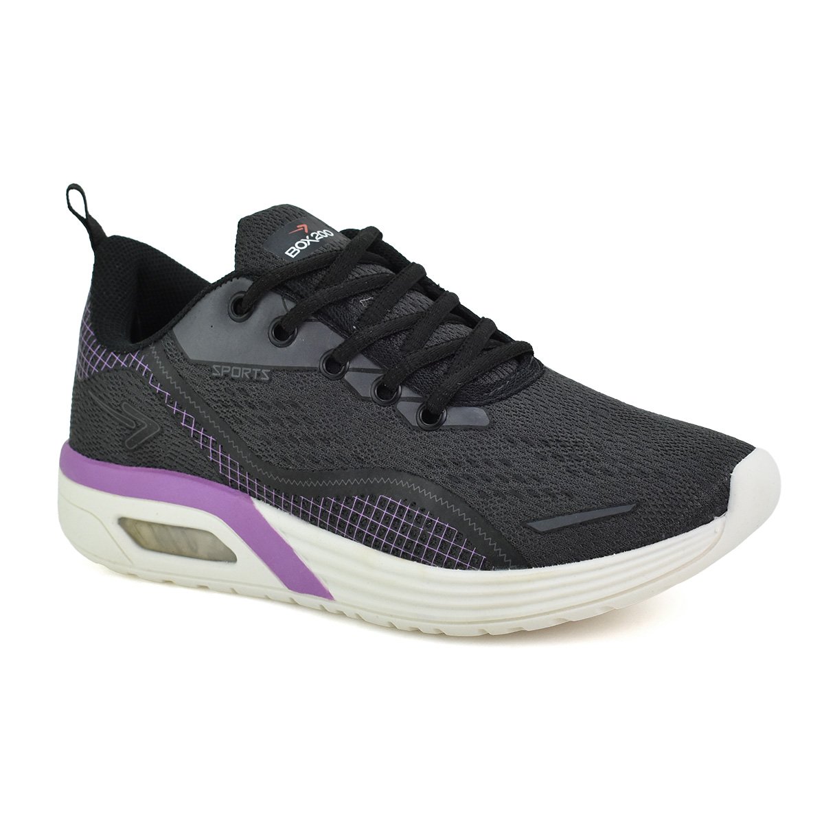 Tenis Box 200 Feminino Preto Lilas Ajuste Perfeito Conforto