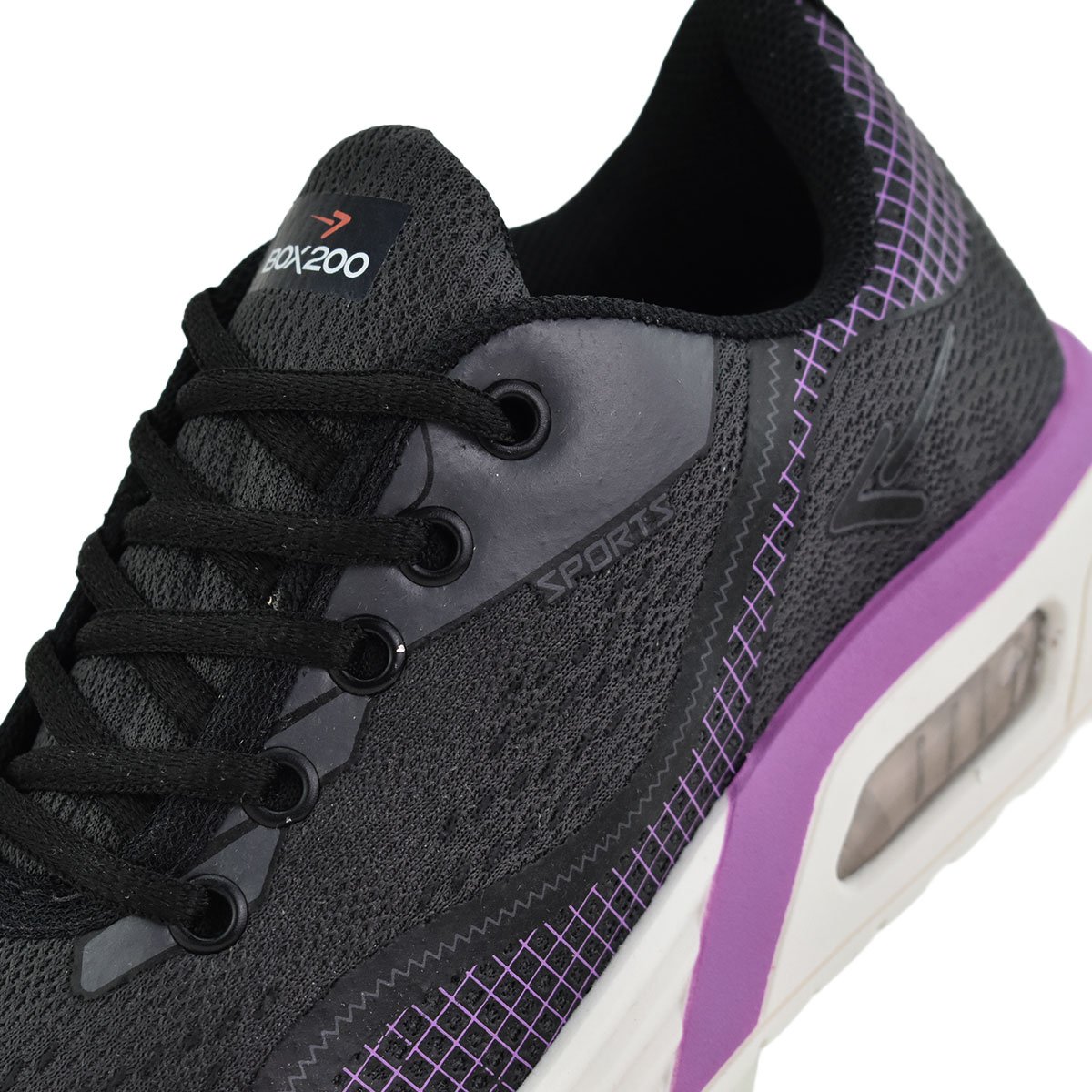 Tenis Box 200 Feminino Preto Lilas Ajuste Perfeito Conforto Branco/Preto 4