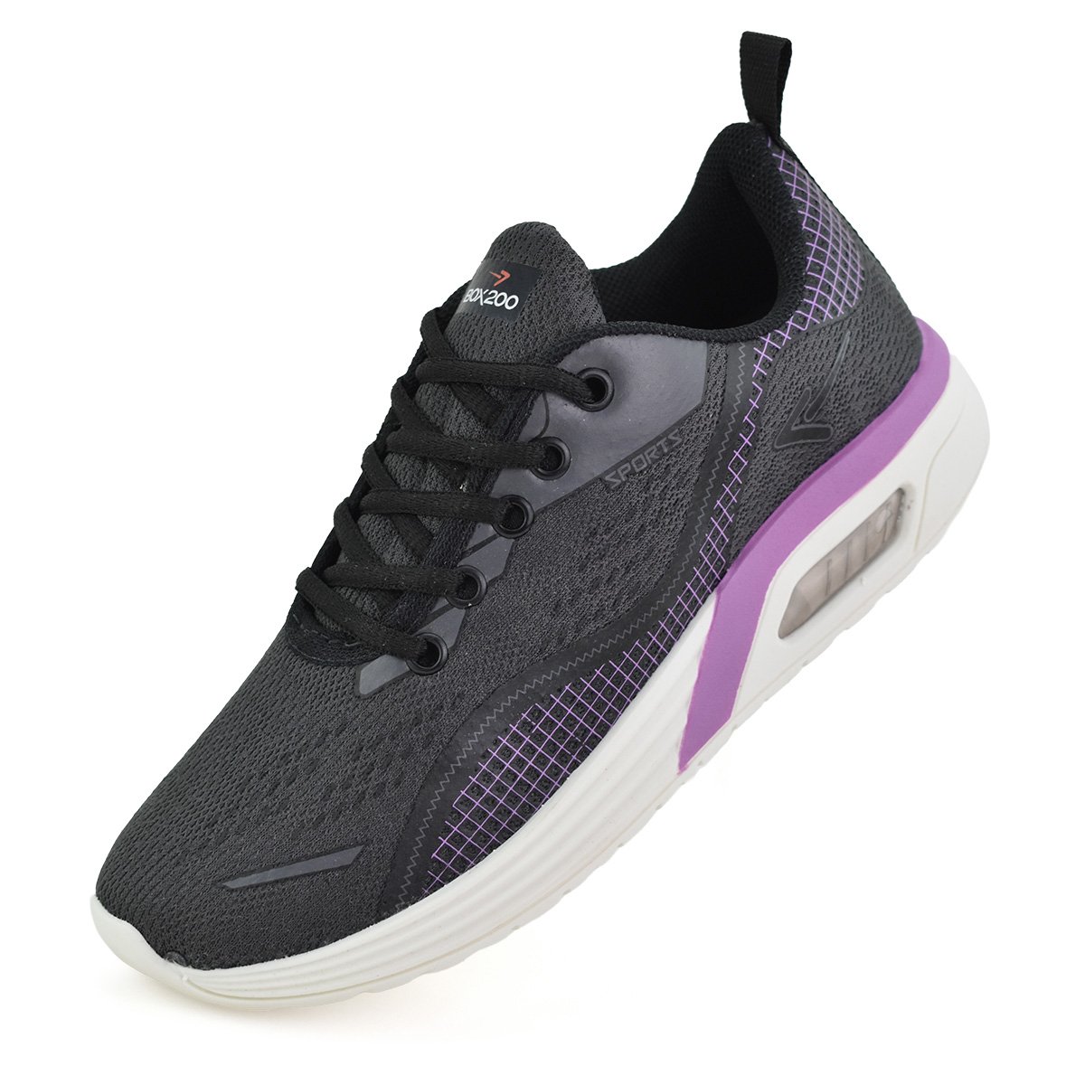 Tenis Box 200 Feminino Preto Lilas Ajuste Perfeito Conforto Branco/Preto 6