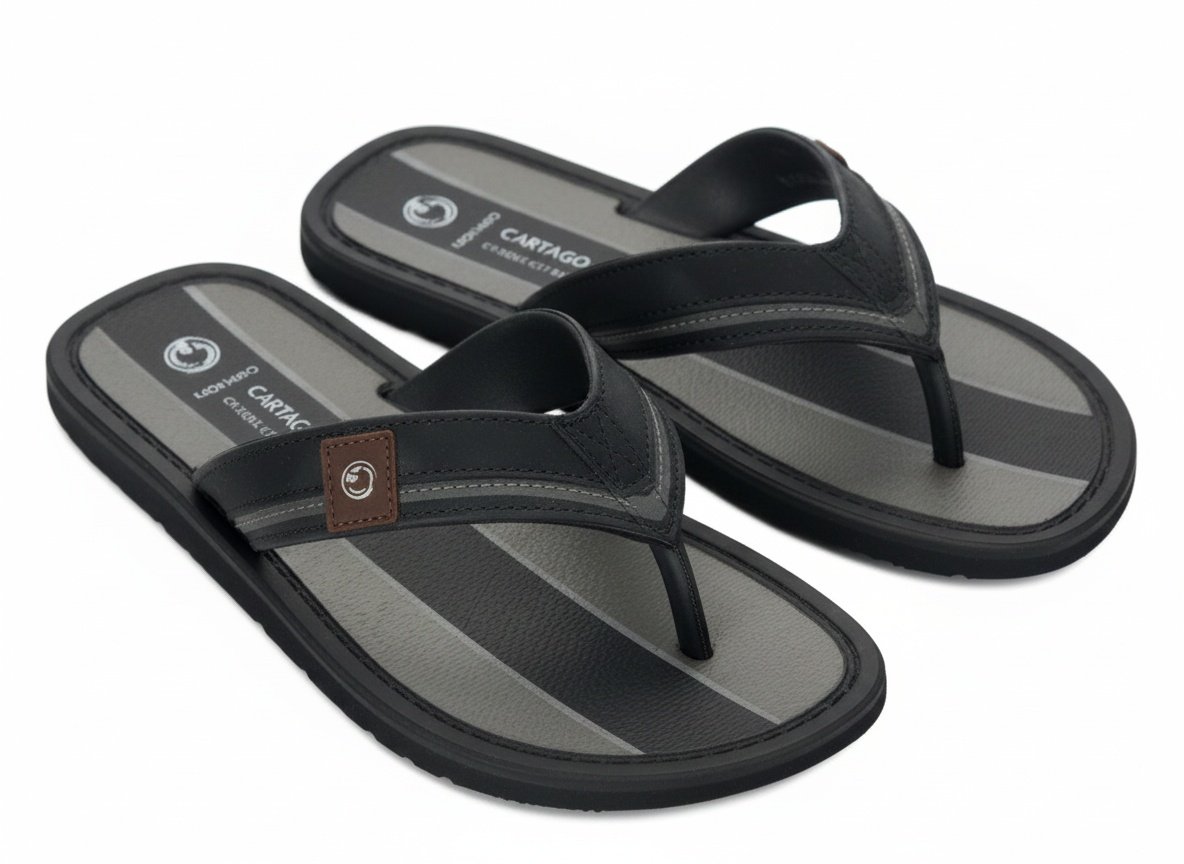 Chinelo Cartago Masculino Preto Cinza Listrado Conforto Urbano