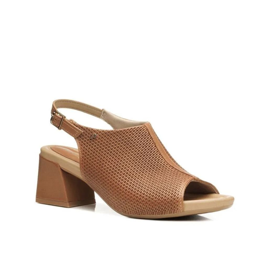 Sandalia Pegada Feminina Couro 234305  Salto Medio Conforto Camel 2