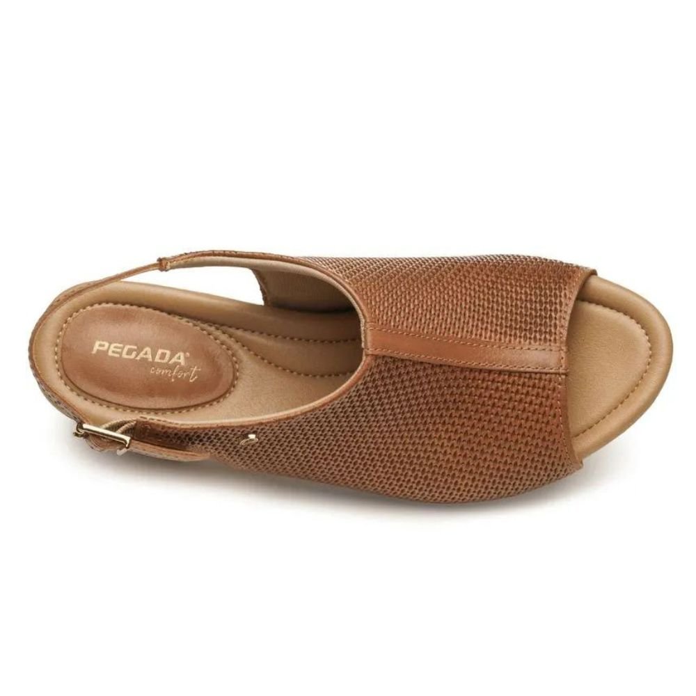 Sandalia Pegada Feminina Couro 234305  Salto Medio Conforto Camel 3