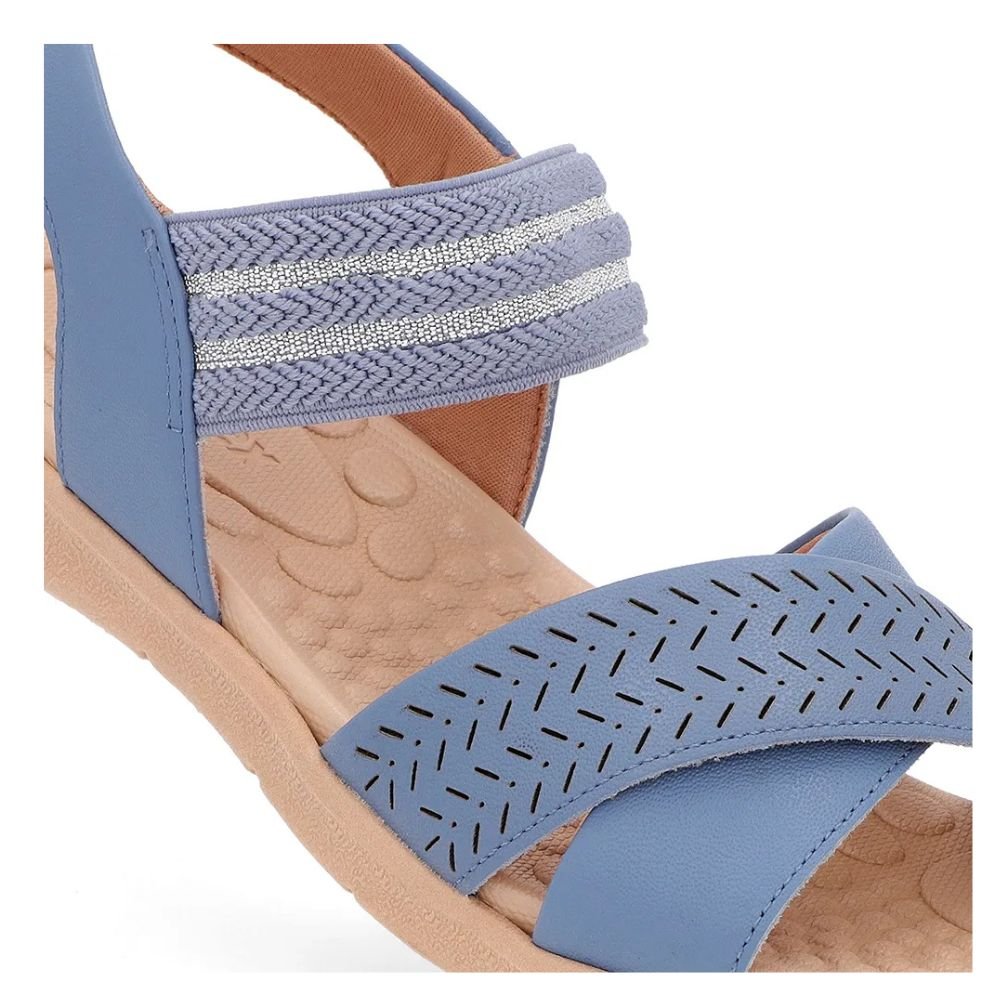 Sandalia Usaflex Feminina Plataforma Baixa Couro PA03001 Azul 4