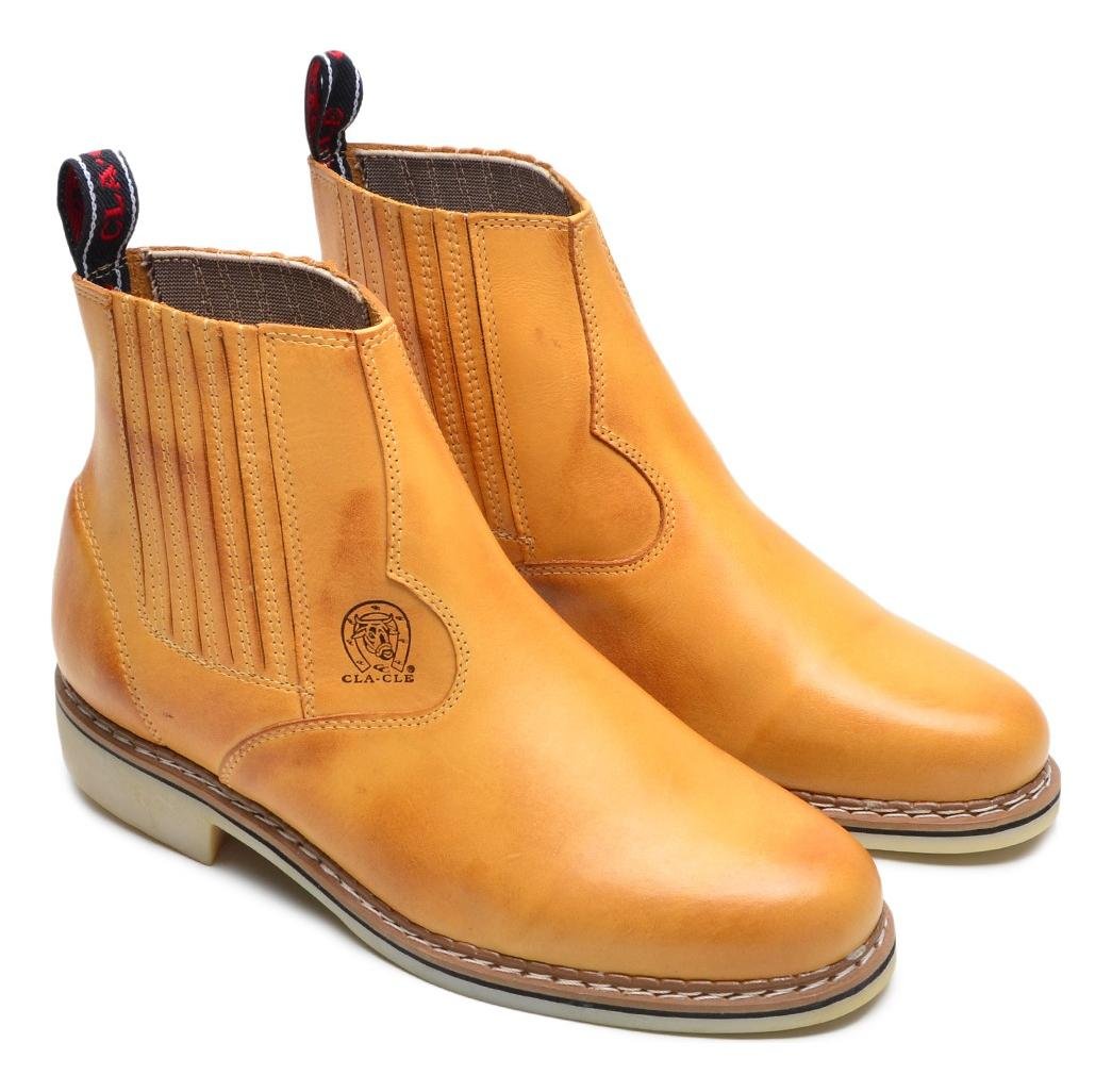 Bota Botina Couro Liso Nobuck Cano Curto Solado Costurado Conforto Marrom Claro 2