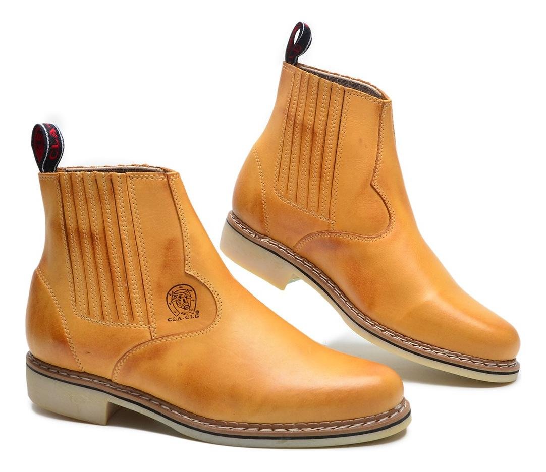 Bota Botina Couro Liso Nobuck Cano Curto Solado Costurado Conforto Marrom Claro 3