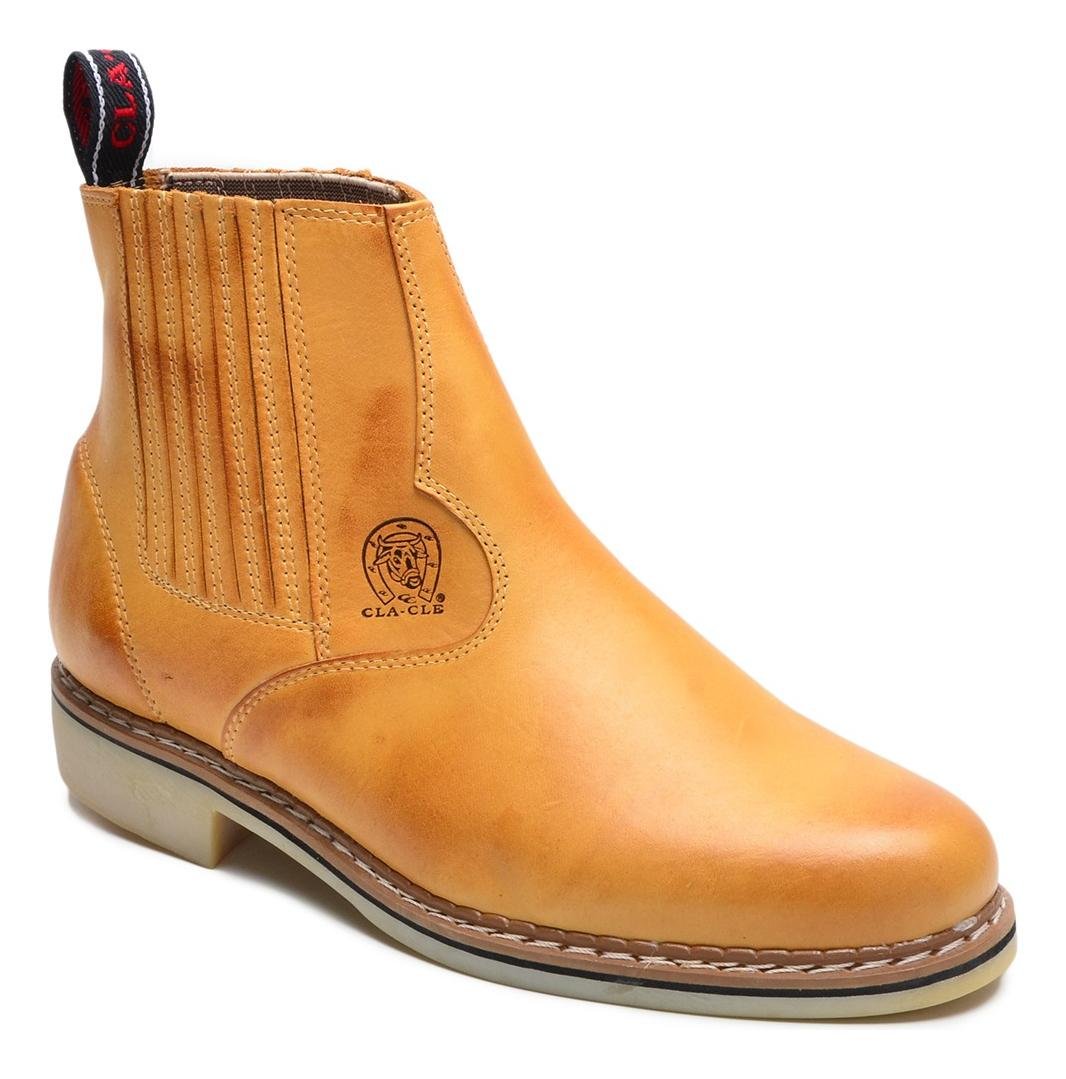 Bota Botina Couro Liso Nobuck Cano Curto Solado Costurado Conforto Marrom Claro 4