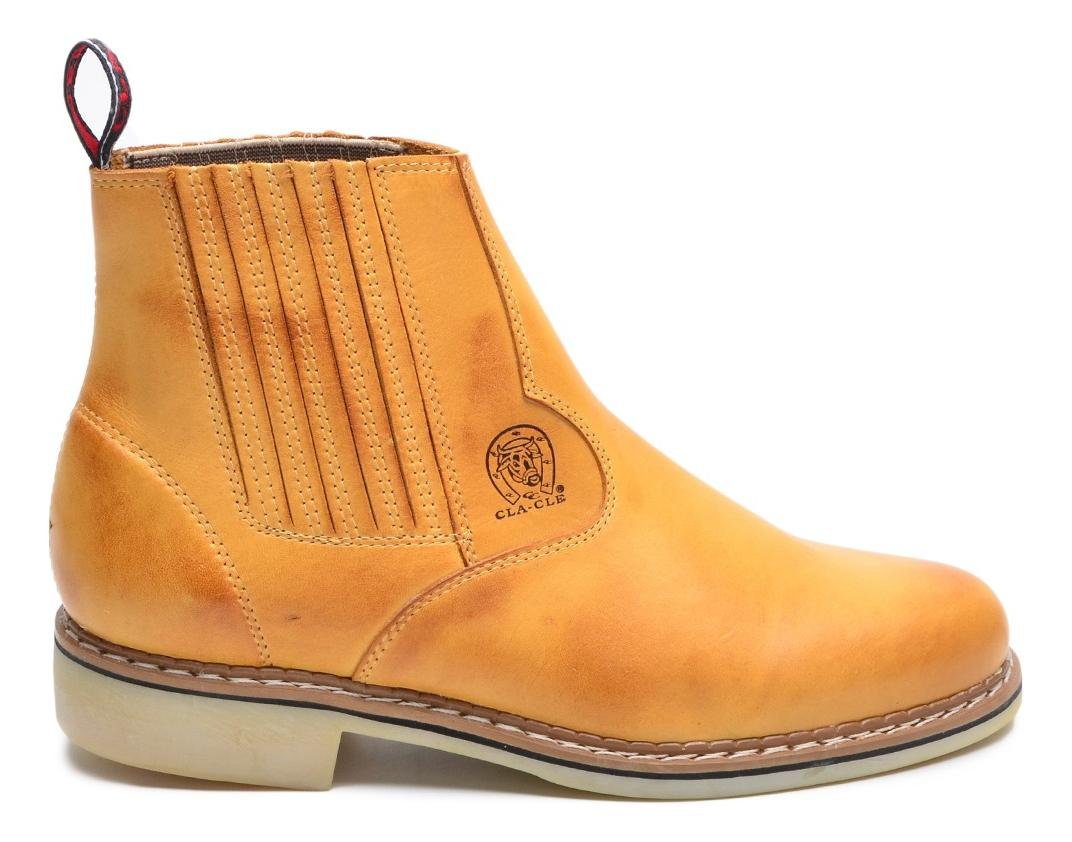 Bota Botina Couro Liso Nobuck Cano Curto Solado Costurado Conforto Marrom Claro 5