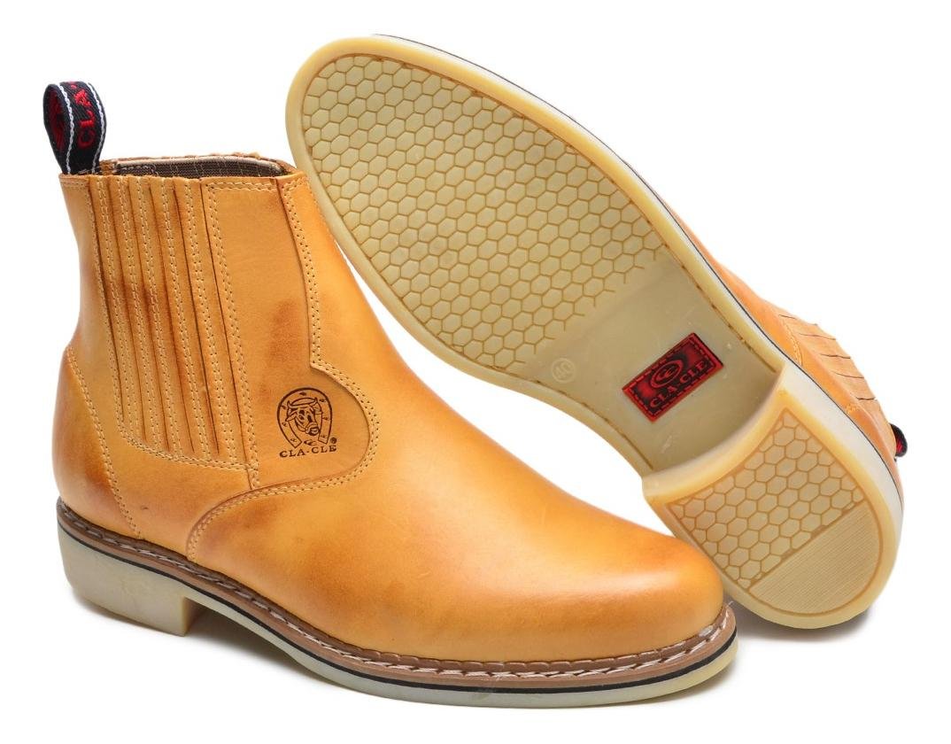 Bota Botina Couro Liso Nobuck Cano Curto Solado Costurado Conforto Marrom Claro 6