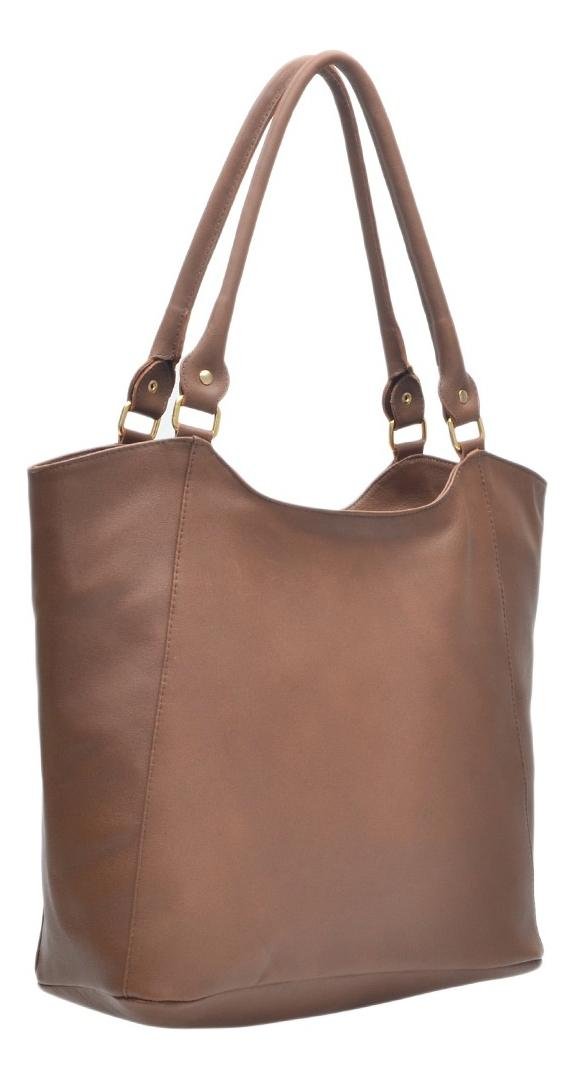 Bolsa Feminina em Couro com Ziper Alca de Ombro Casual Marrom 2