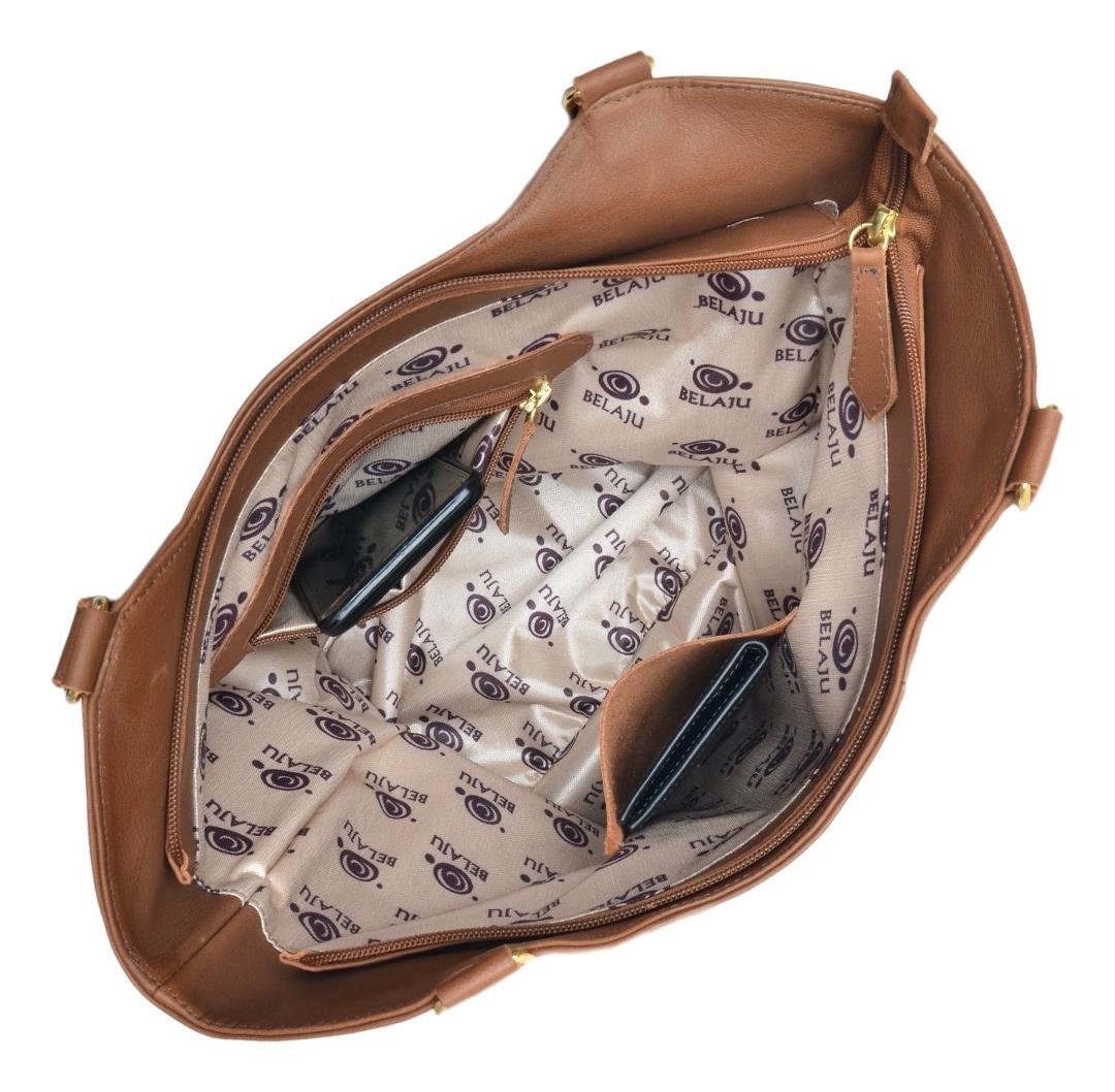 Bolsa Feminina em Couro com Ziper Alca de Ombro Casual Marrom 3