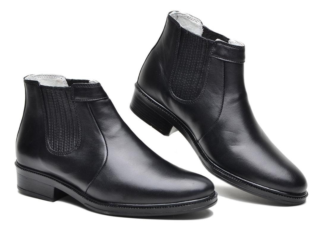 Bota Botina Masculina Chelsea Couro Elastico Conforto Casual Marrom Escuro 4