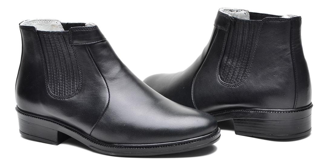 Bota Botina Masculina Chelsea Couro Elastico Conforto Casual Marrom Escuro 5