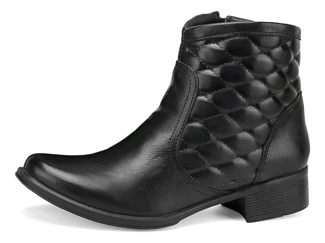 Bota Botinha Couro Cano Curto Menina Detalhe Matelasse Casual