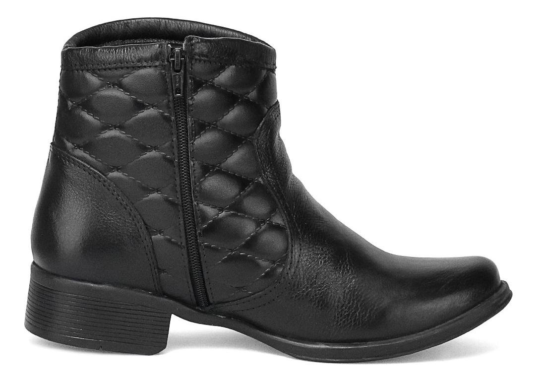 Bota Botinha Couro Cano Curto Menina Detalhe Matelasse Casual Preto 2