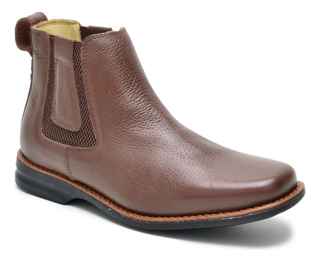 Bota Botina Masculina Chelsea Couro Solado Costurado Bico Quadrado Conforto Marrom 3