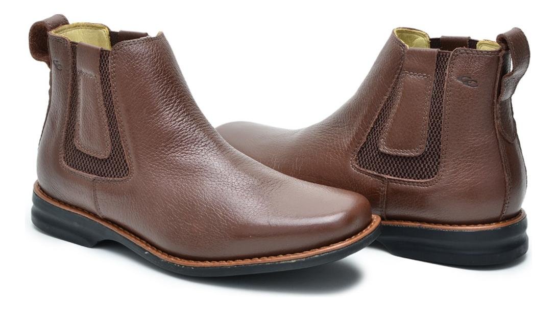 Bota Botina Masculina Chelsea Couro Solado Costurado Bico Quadrado Conforto Marrom 4