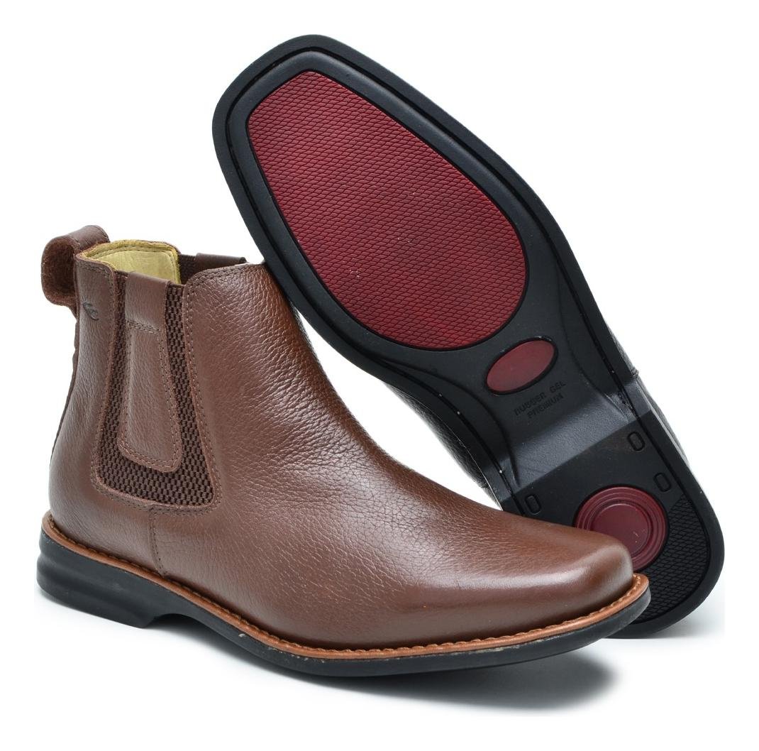 Bota Botina Masculina Chelsea Couro Solado Costurado Bico Quadrado Conforto Marrom 2