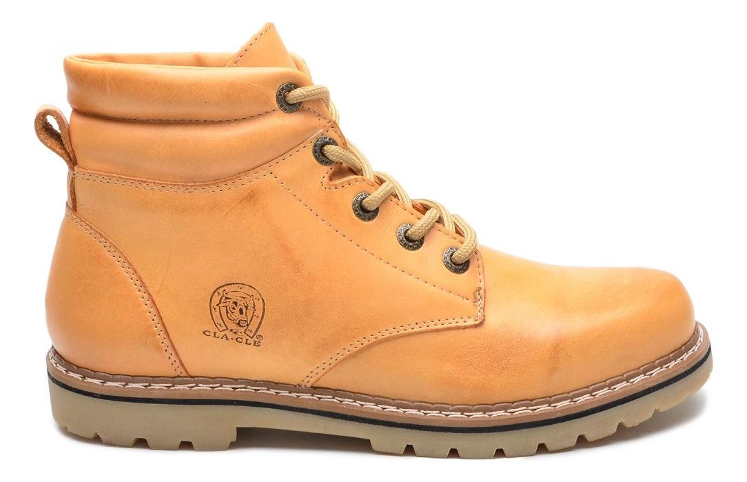 Bota Coturno Masculino Couro Casual Solado Tratorado Cano Medio Bege 2