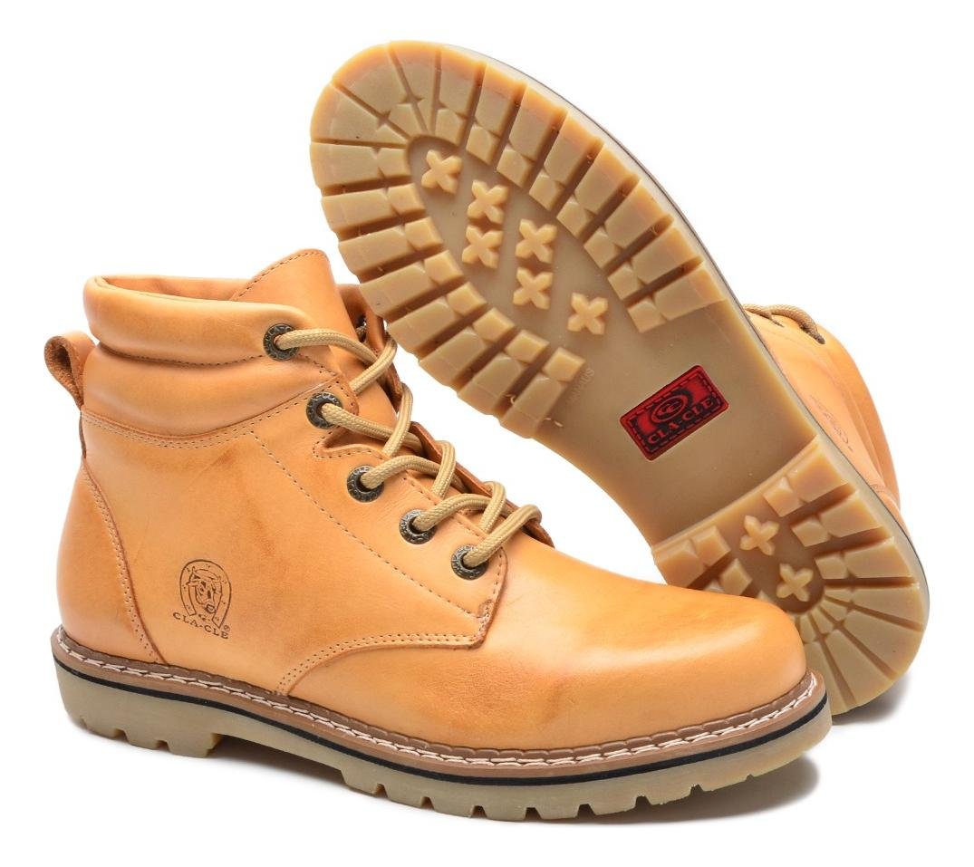 Bota Coturno Masculino Couro Casual Solado Tratorado Cano Medio Bege 3