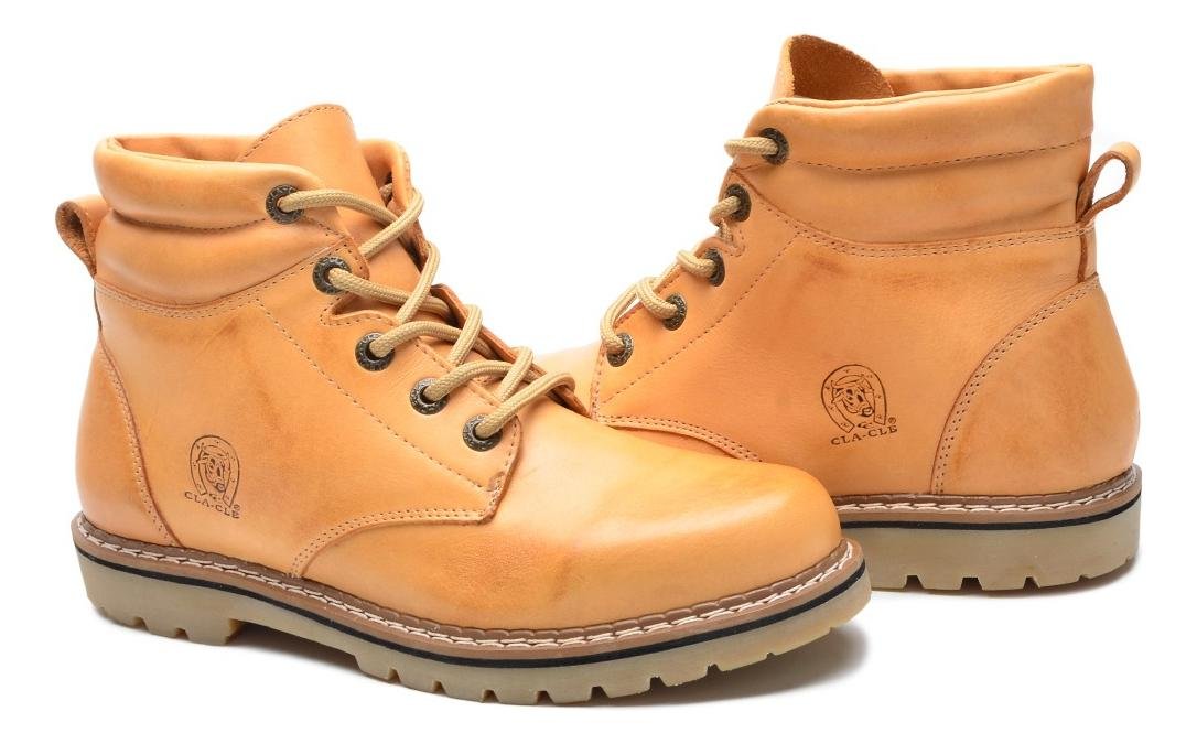 Bota Coturno Masculino Couro Casual Solado Tratorado Cano Medio Bege 5