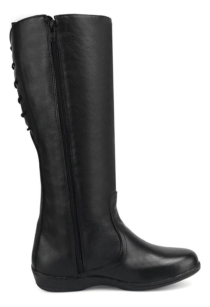 Bota Feminina Montaria Couro Ziper Lateral Ajuste na Panturrilha Conforto Preto 4