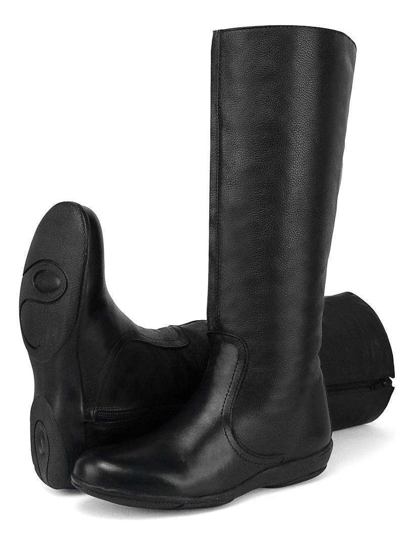 Bota Feminina Montaria Couro Ziper Lateral Ajuste na Panturrilha Conforto Preto 5