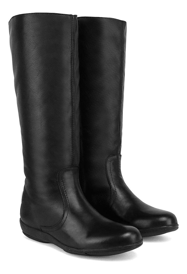 Bota Feminina Montaria Couro Ziper Lateral Ajuste na Panturrilha Conforto Preto 2