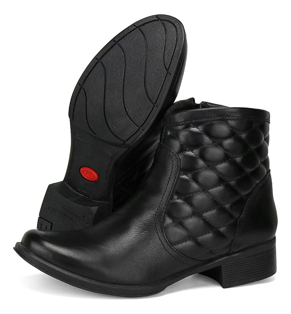 Bota Feminina Botinha Couro Cano Curto Detalhe Matelasse Casual Preto 3