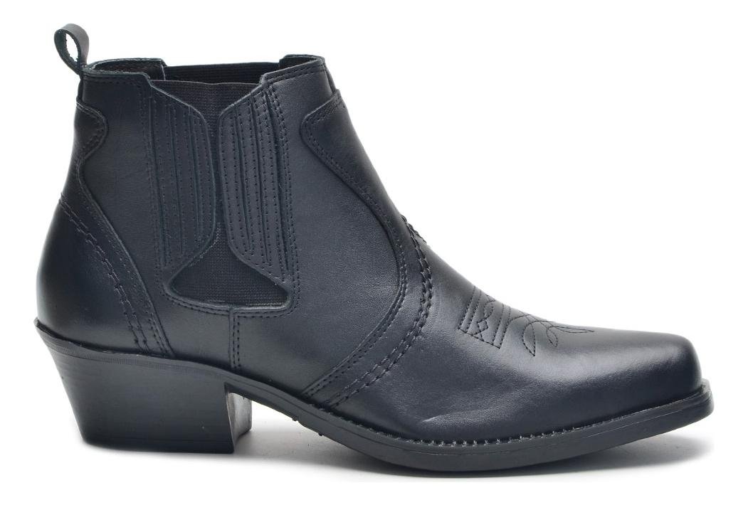 Bota Country Masculina Couro Solado Blaqueado Conforto Preto 2