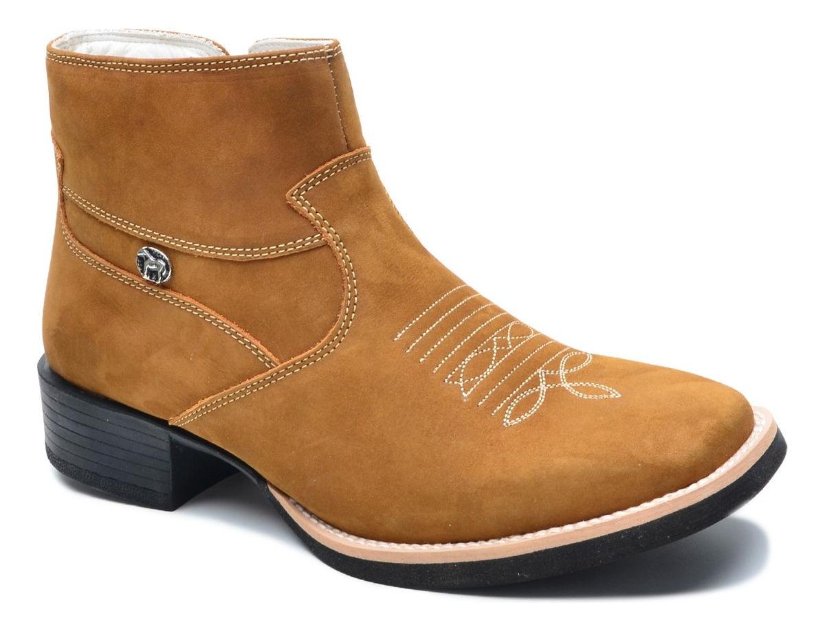 Bota Country Masculina Couro Nobuck Cano Medio Ziper Lateral Conforto