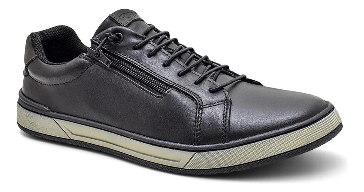 Tenis Masculino Couro Ziper Lateral Solado Costurado Conforto
