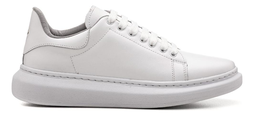 Tenis Casual Masculino Couro Solado Alto Conforto Branco 2