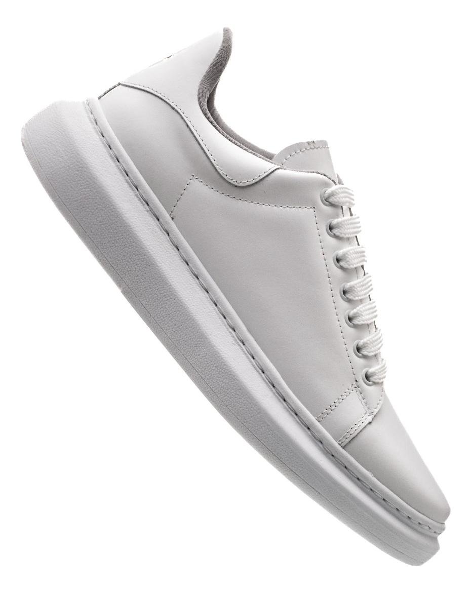 Tenis Casual Masculino Couro Solado Alto Conforto Branco 3