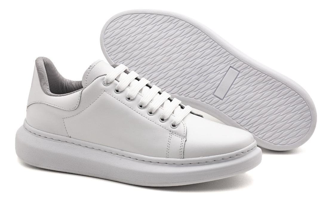 Tenis Casual Masculino Couro Solado Alto Conforto Branco 4