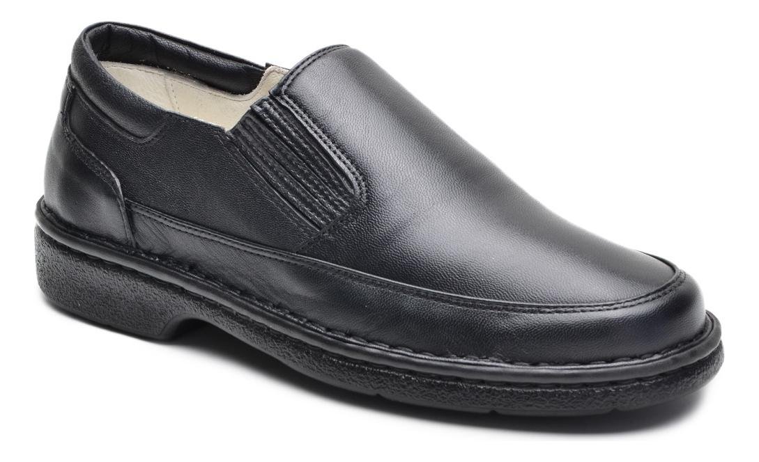 Sapato Social Masculino Couro Elastico Lateral Liso Casual Preto 2