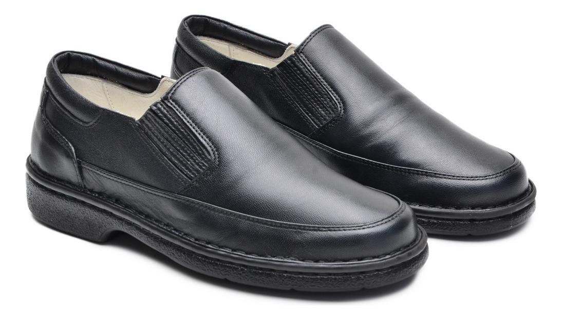 Sapato Social Masculino Couro Elastico Lateral Liso Casual Preto 3