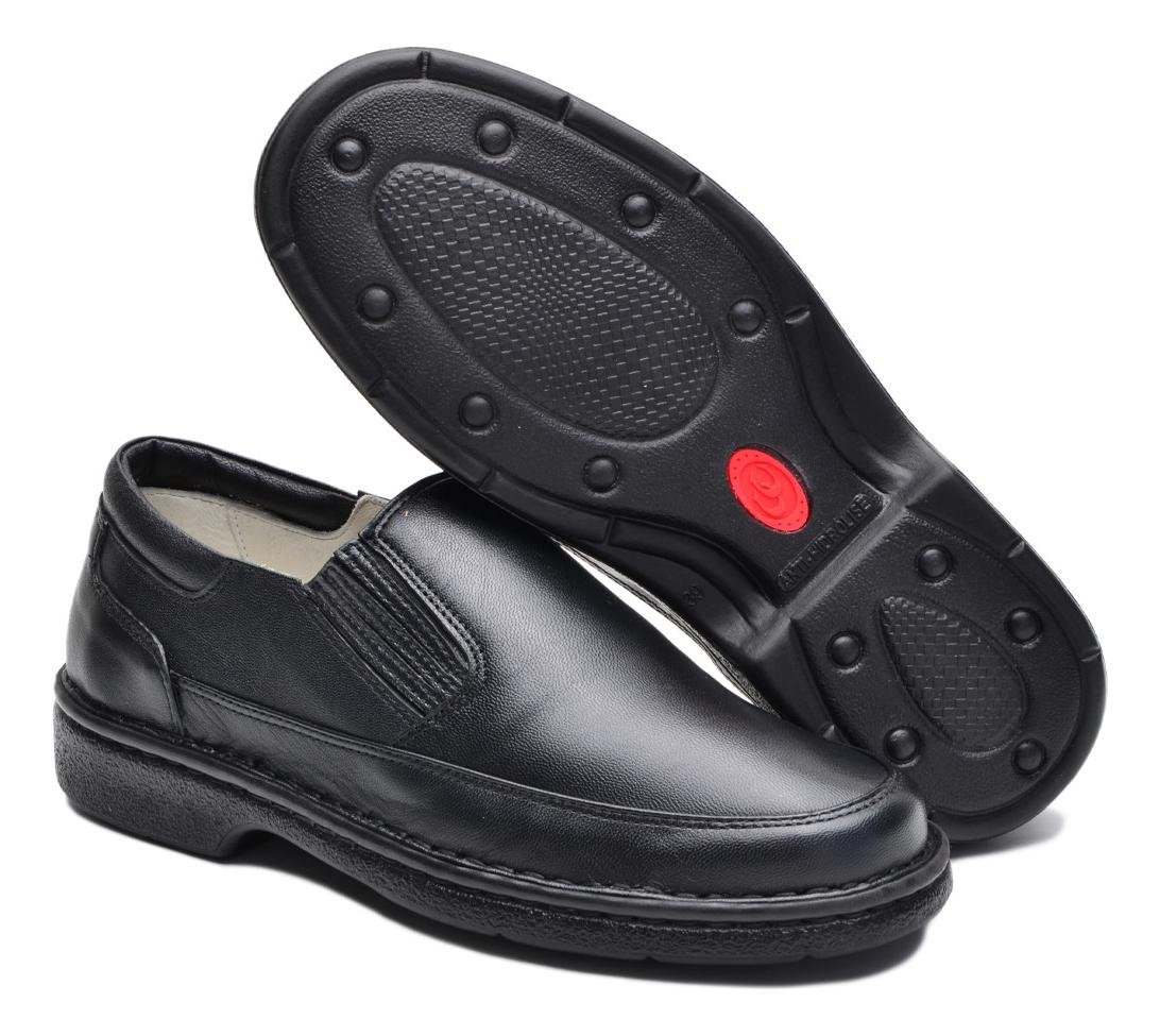 Sapato Social Masculino Couro Elastico Lateral Liso Casual Preto 4