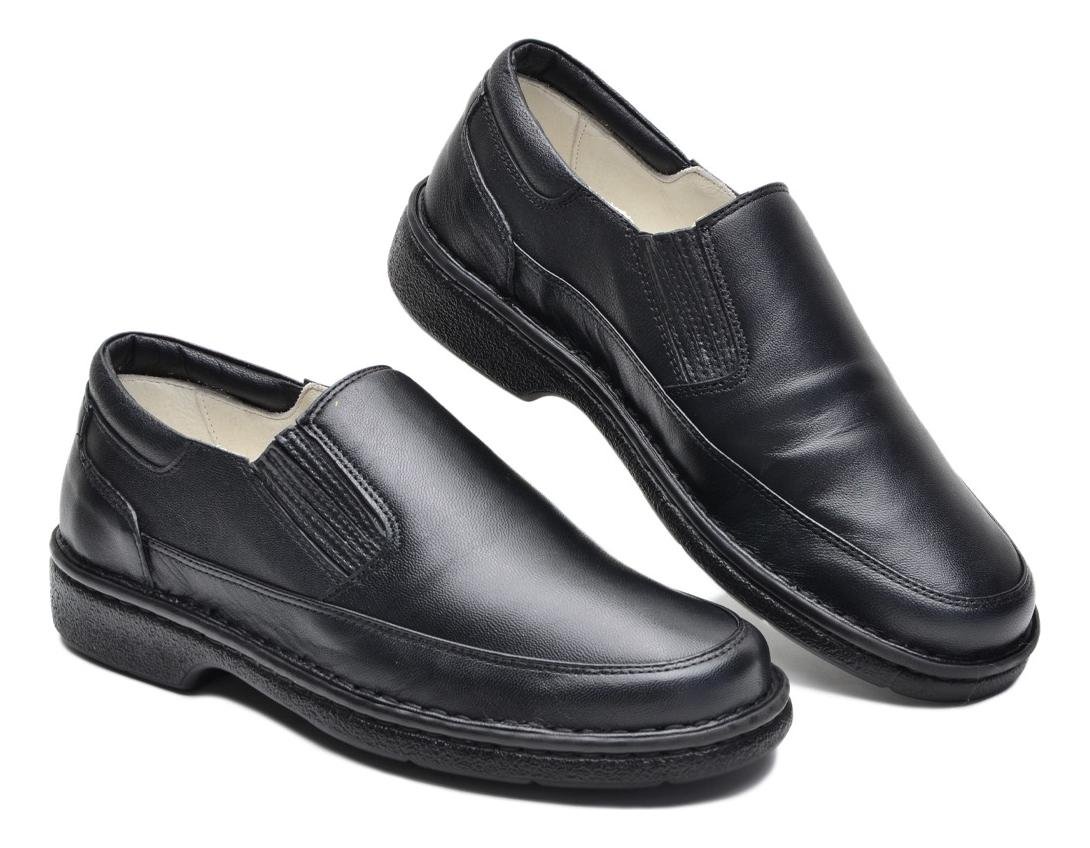 Sapato Social Masculino Couro Elastico Lateral Liso Casual Preto 5
