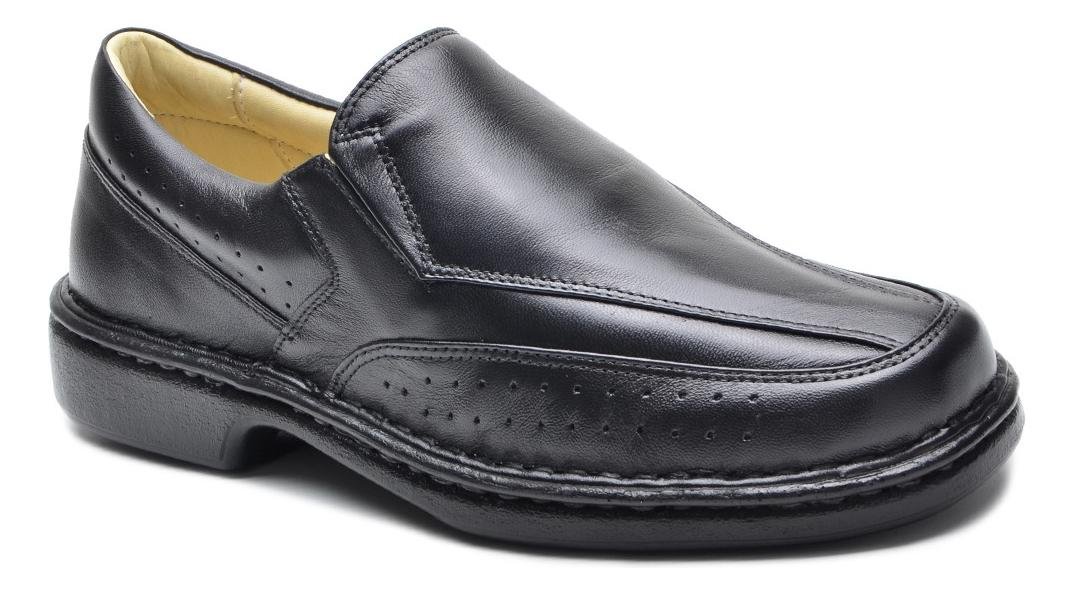 Sapato Social Masculino Couro Conforto Elastico Casual