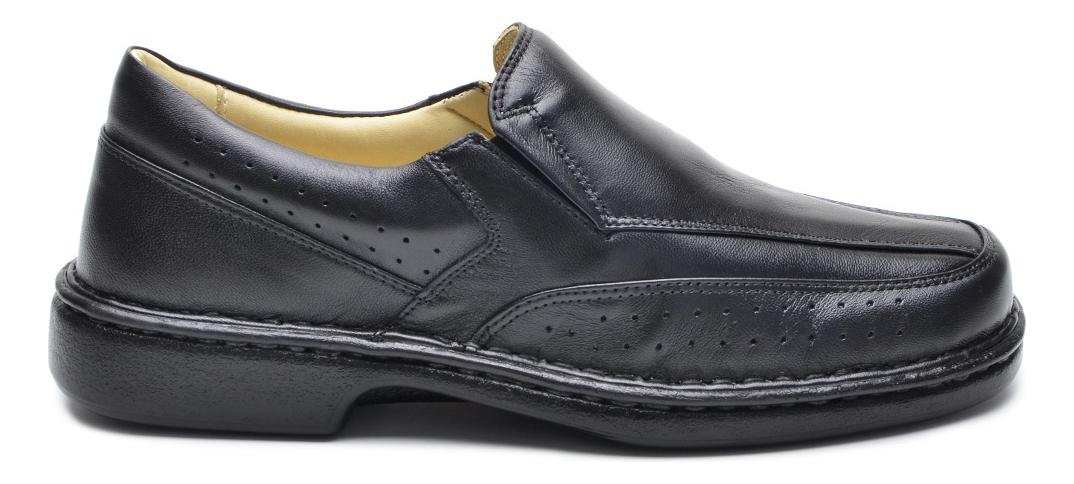 Sapato Social Masculino Couro Conforto Elastico Casual Preto 2