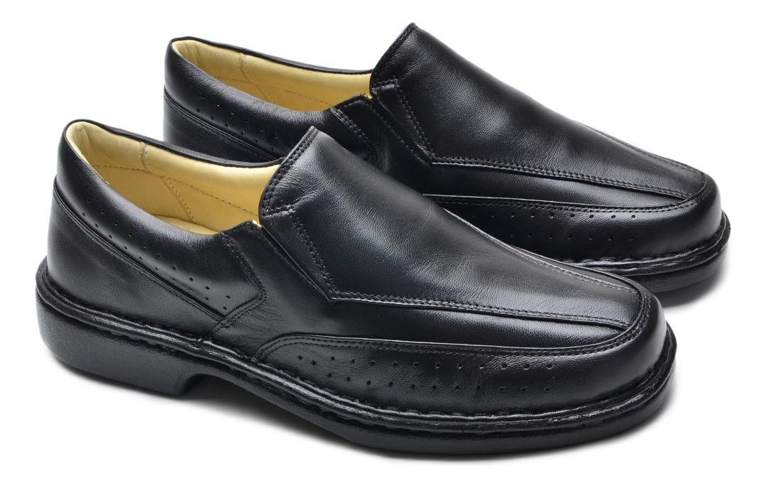 Sapato Social Masculino Couro Conforto Elastico Casual Preto 3