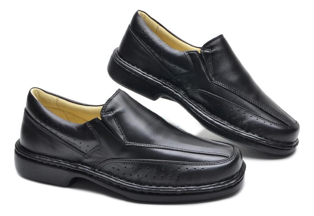 Sapato Social Masculino Couro Conforto Elastico Casual Preto 4