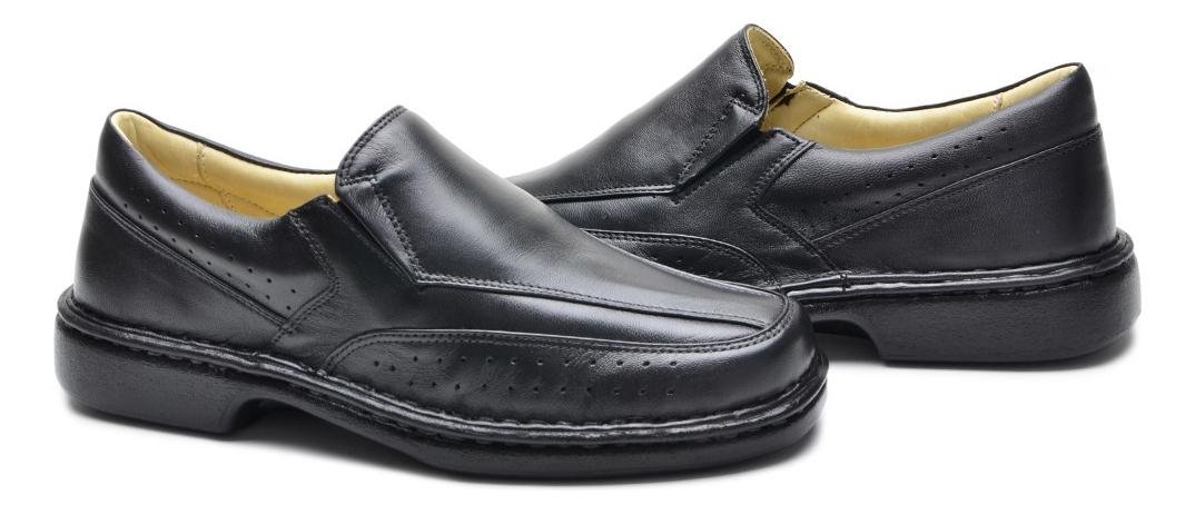 Sapato Social Masculino Couro Conforto Elastico Casual Preto 5
