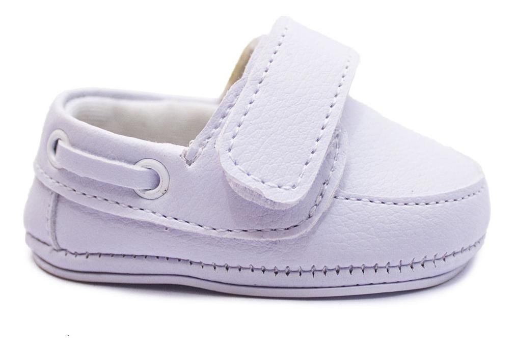 Sapato Mocassim Infantil Bebe Tiras Aderentes Conforto Branco 2
