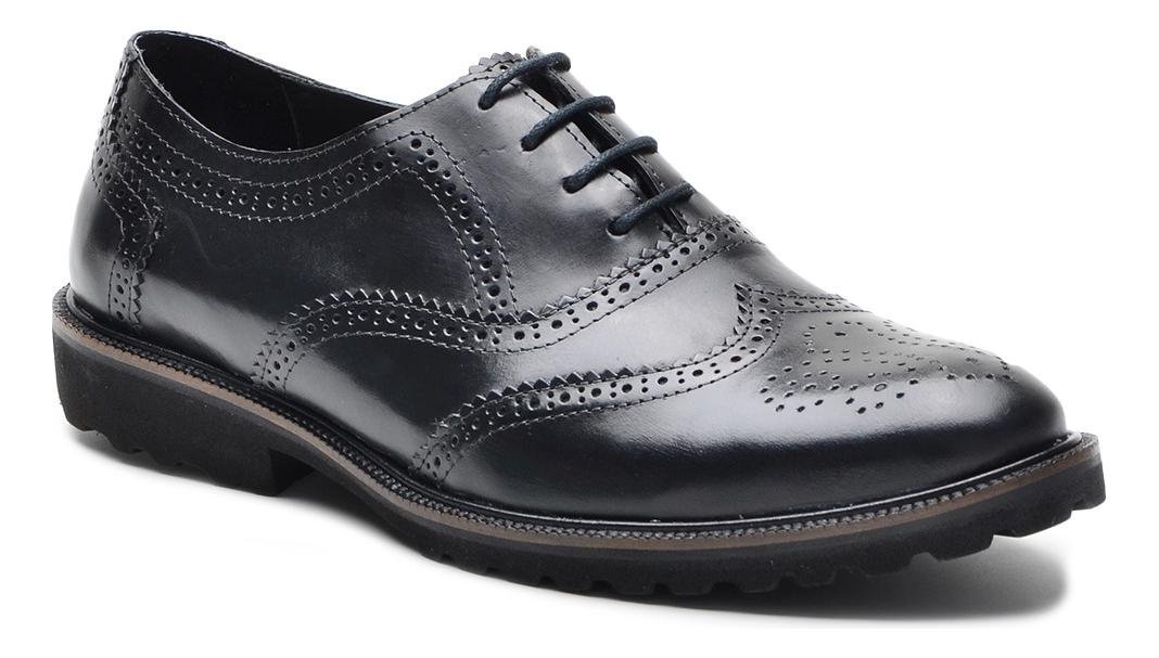 Sapato Masculino Oxford Brogue Couro Solado Tratorado Leve
