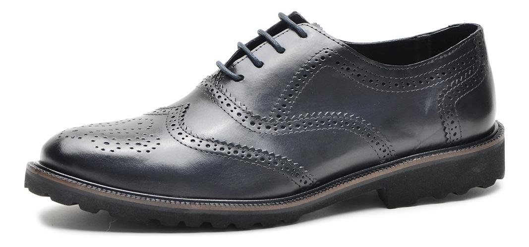 Sapato Masculino Oxford Brogue Couro Solado Tratorado Leve Preto 2
