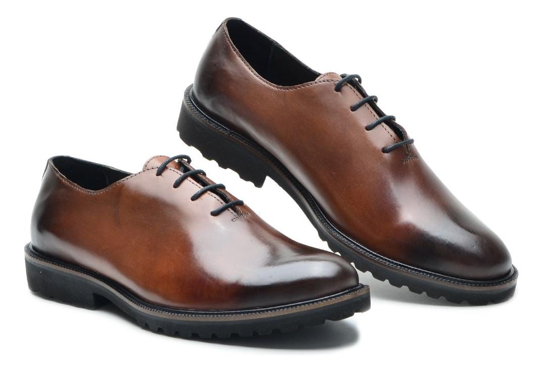 Sapato Masculino Oxford Social em Couro com Solado Leve Conforto Estilo Marrom Escuro 3