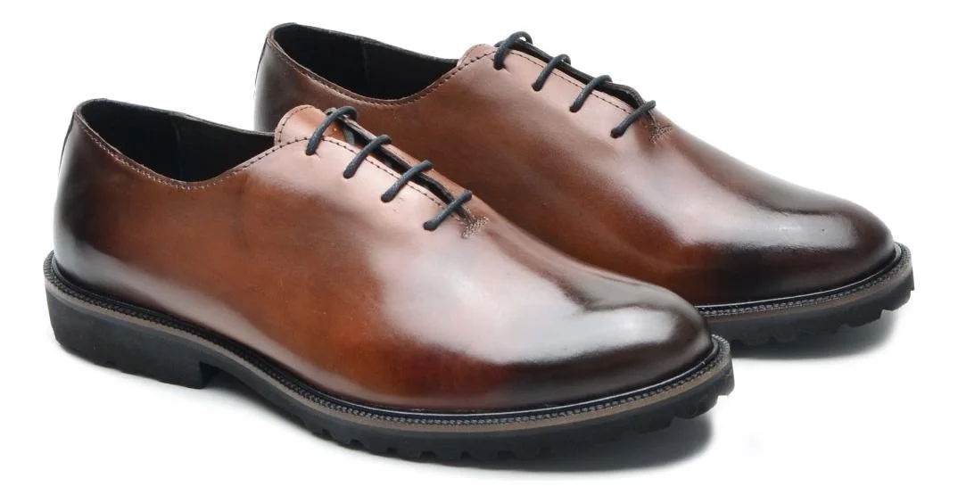 Sapato Masculino Oxford Social em Couro com Solado Leve Conforto Estilo Marrom Escuro 4