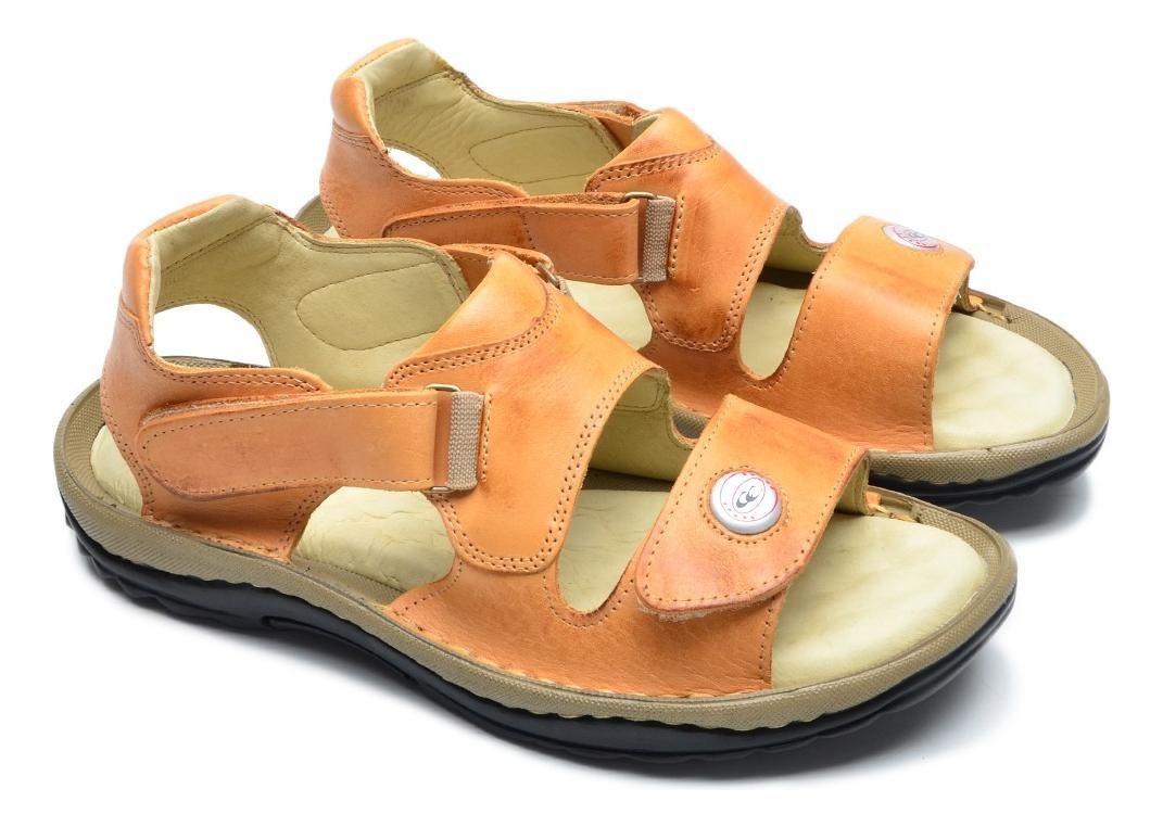 Sandalia Masculina Couro Elastico Estilo Conforto Casual Marrom 3